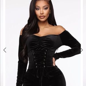 FashionNova black velvet jumpsuit